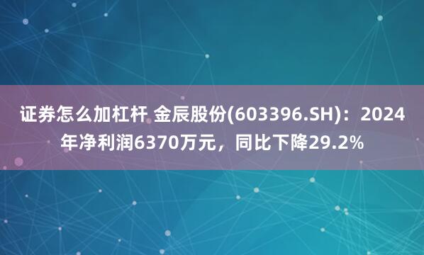 证券怎么加杠杆 金辰股份(603396.SH)：2024年净利润6370万元，同比下降29.2%